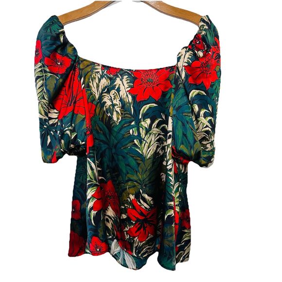 Zara Blouse Top Women's SZ S Floral Print Tropical Puff Sle Festival Chic Boho - Picture 10 of 10